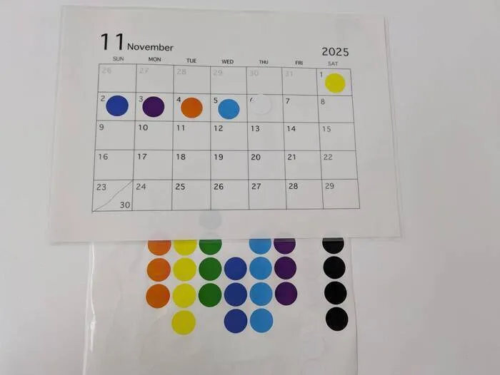 今日は何日⁉️🗓️シール貼り🟠🔵